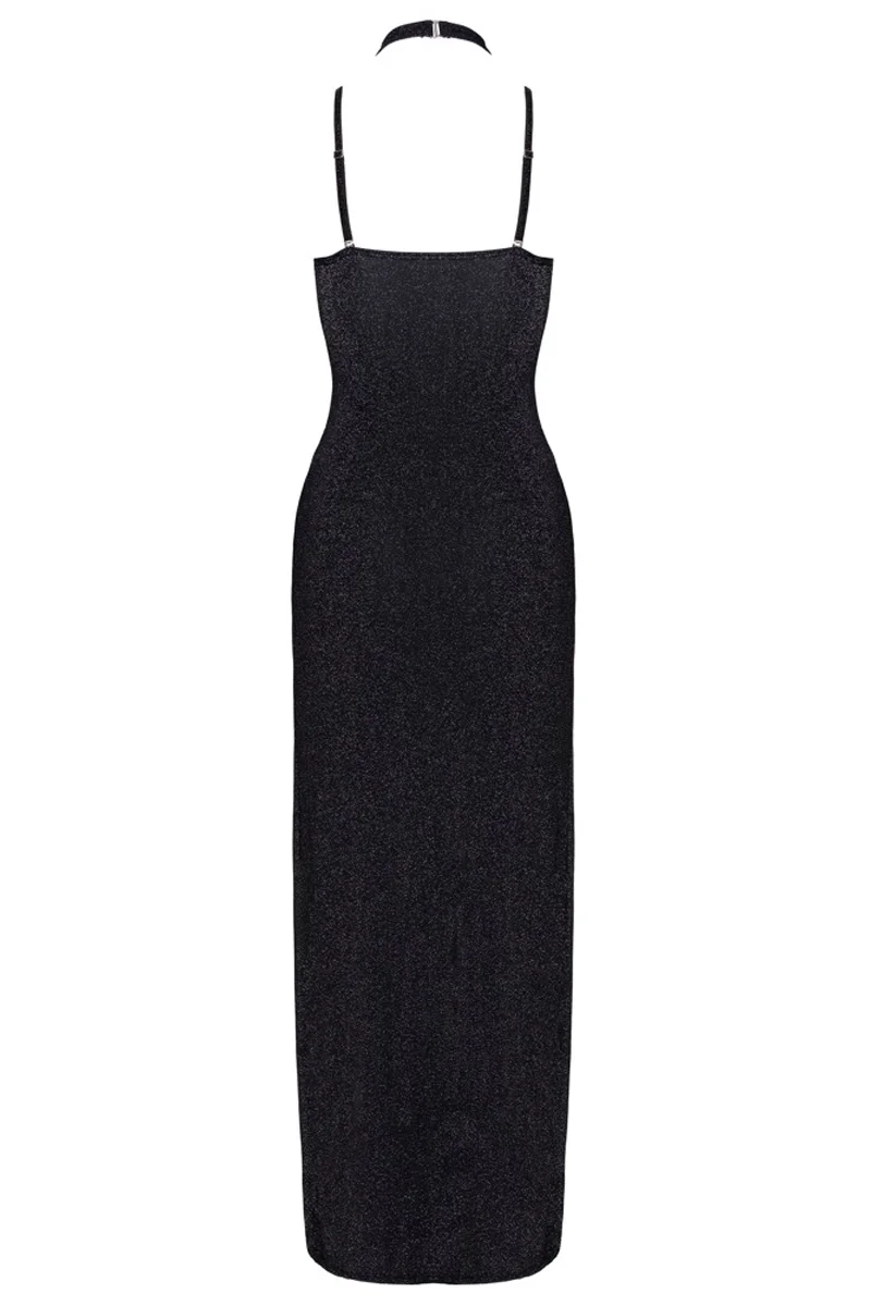 Robe longue noire argentée vue 3